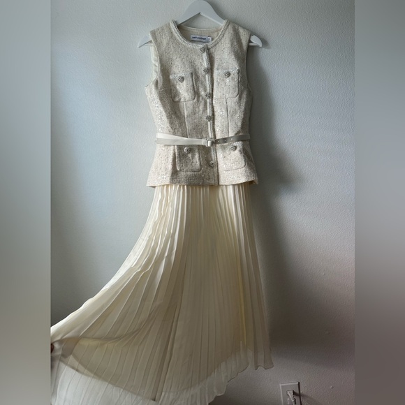 Self Portrait Cream Sequin Boucle Tailored Midi Dress - Picture 6 of 12